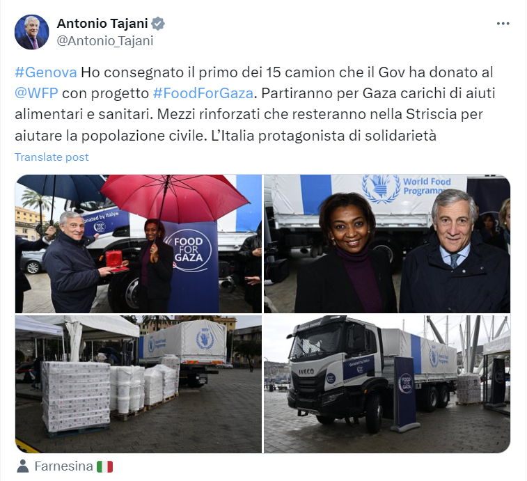 tweet by Italian minister of foreign Affairs Tajani