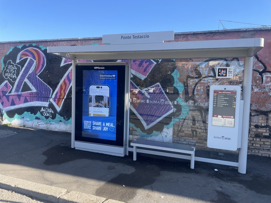 ShareTheMeal on electronic billboard in Rome. Nov. 2025