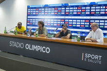 atleti atletica Diaz Tamberi e Jacobs alla conferenza stampa. WFP/Rein Skullerud